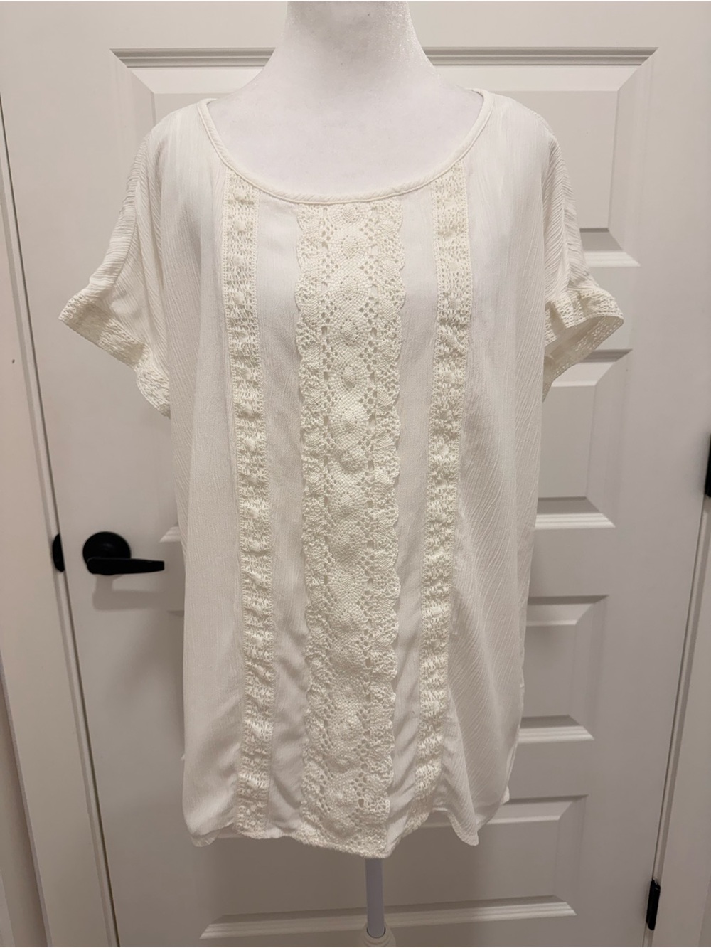 Style & Co., White Crochet Lace Boho Blouse Large, NWOT